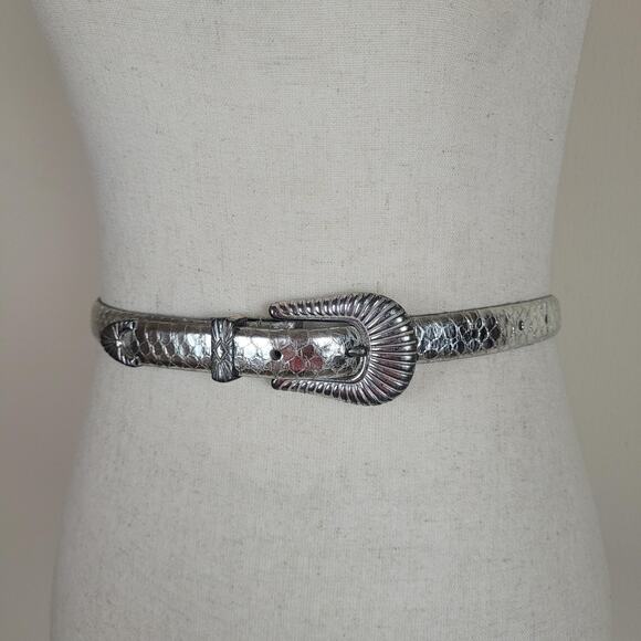 Vintage Liz Claiborne Belt Womens Medium Silver Snakeskin Western Buckle Cowgirl main image 9
